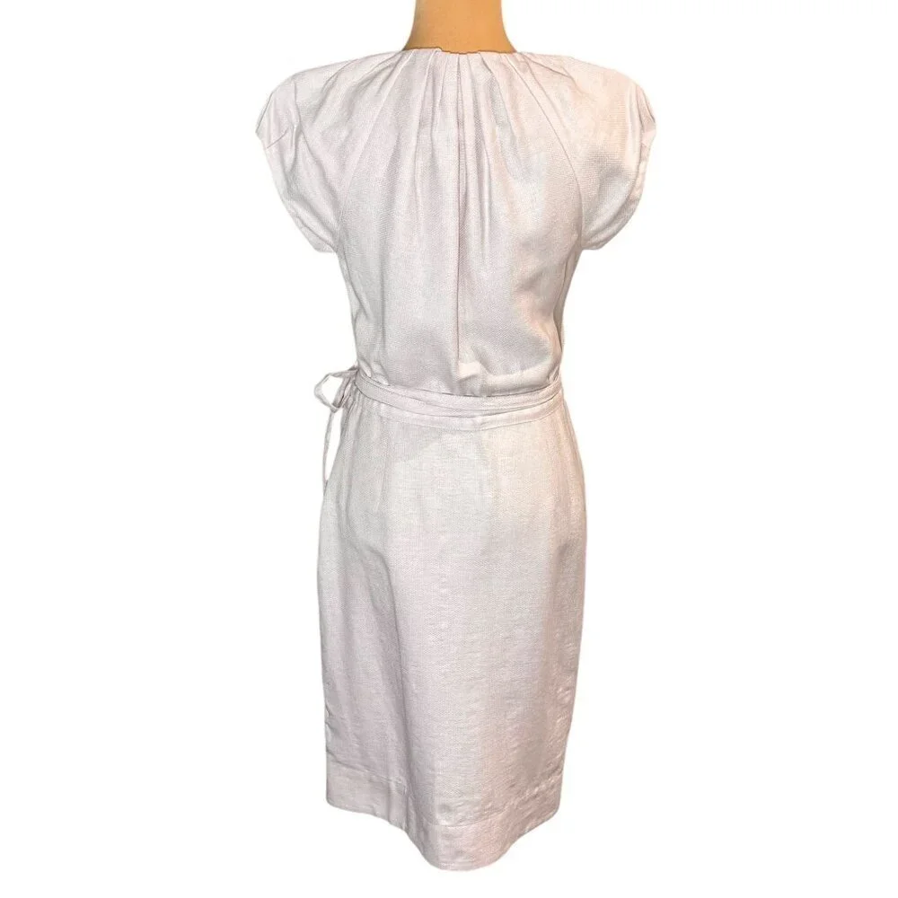 Diane Von Furstenberg Linen Wrap Dress Sz.8 Lilac Short Sleeve Minimalist Preppy - Picture 4 of 13